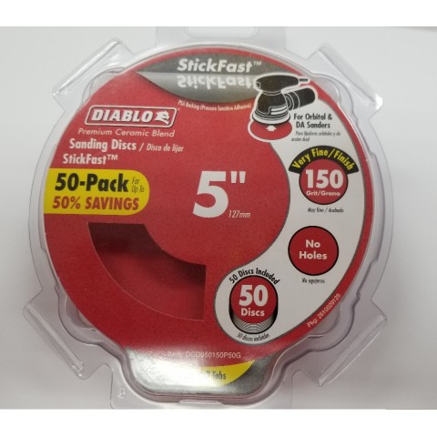 Diablo 5 in. 150-Grit Random Orbital Sanding Disc with StickFast Backing and Easy Pull Tabs (50-Pack)  ** CALL STORE FOR AVAILABILITY AND TO PLACE ORDER **