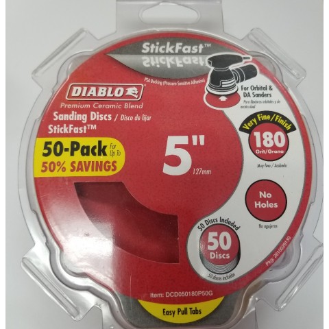 Diablo 5 in. 180-Grit Random Orbital Sanding Disc with StickFast Backing and Easy Pull Tabs (50-Pack)  ** CALL STORE FOR AVAILABILITY AND TO PLACE ORDER **