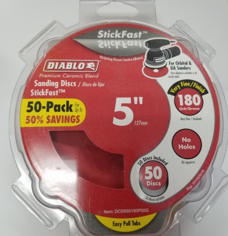 Diablo 5 in. 180-Grit Random Orbital Sanding Disc with StickFast Backing and Easy Pull Tabs (50-Pack)  ** CALL STORE FOR AVAILABILITY AND TO PLACE ORDER **