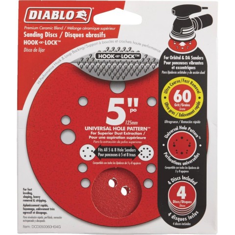 Diablo 5 in. 60-Grit Universal Hole Random Orbital Sanding Disc with Hook and Lock Backing (50-Pack)  ** CALL STORE FOR AVAILABILITY AND TO PLACE ORDER **