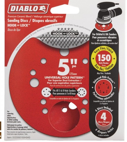 Diablo 5 in. 150-Grit Universal Hole Random Orbital Sanding Disc with Hook and Lock Backing (4-Pack)  ** CALL STORE FOR AVAILABILITY AND TO PLACE ORDER **