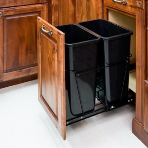 CAN-35-D) 35-Quart Double Pullout Waste Container System - Black